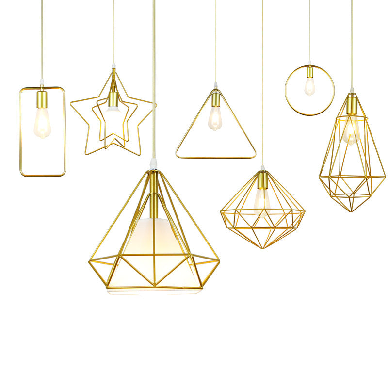Gold Cage Frame Pendant Ceiling Light Nordic Metal 1 Bulb Dining Room Suspension Light Clearhalo 'Art Deco Pendants' 'Cast Iron' 'Ceiling Lights' 'Ceramic' 'Crystal' 'Industrial Pendants' 'Industrial' 'Metal' 'Middle Century Pendants' 'Pendant Lights' 'Pendants' 'Tiffany' Lighting' 2462471