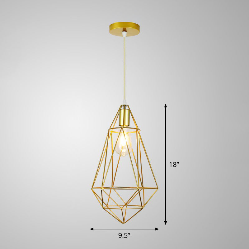 Gold Cage Frame Pendant Ceiling Light Nordic Metal 1 Bulb Dining Room Suspension Light Clearhalo 'Art Deco Pendants' 'Cast Iron' 'Ceiling Lights' 'Ceramic' 'Crystal' 'Industrial Pendants' 'Industrial' 'Metal' 'Middle Century Pendants' 'Pendant Lights' 'Pendants' 'Tiffany' Lighting' 2462472