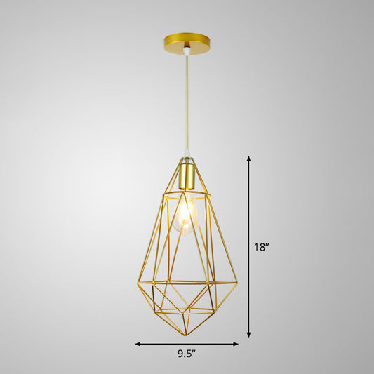 Gold Cage Frame Pendant Ceiling Light Nordic Metal 1 Bulb Dining Room Suspension Light Clearhalo 'Art Deco Pendants' 'Cast Iron' 'Ceiling Lights' 'Ceramic' 'Crystal' 'Industrial Pendants' 'Industrial' 'Metal' 'Middle Century Pendants' 'Pendant Lights' 'Pendants' 'Tiffany' Lighting' 2462472