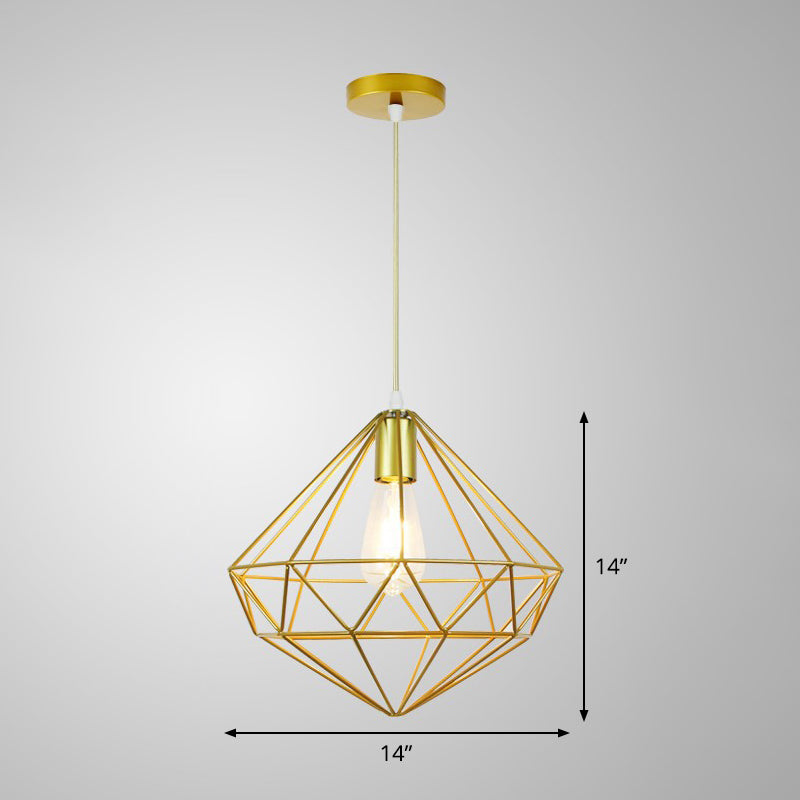 Gold Cage Frame Pendant Ceiling Light Nordic Metal 1 Bulb Dining Room Suspension Light Clearhalo 'Art Deco Pendants' 'Cast Iron' 'Ceiling Lights' 'Ceramic' 'Crystal' 'Industrial Pendants' 'Industrial' 'Metal' 'Middle Century Pendants' 'Pendant Lights' 'Pendants' 'Tiffany' Lighting' 2462479