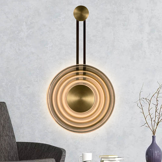 Bell Metal and Clear Glass Shaded LED Sconce Light Golden Living Room Wall Mount Light Fixture Gold Clearhalo 'Cast Iron' 'Glass' 'Industrial' 'Modern wall lights' 'Modern' 'Tiffany' 'Traditional wall lights' 'Wall Lamps & Sconces' 'Wall Lights' Lighting' 246249