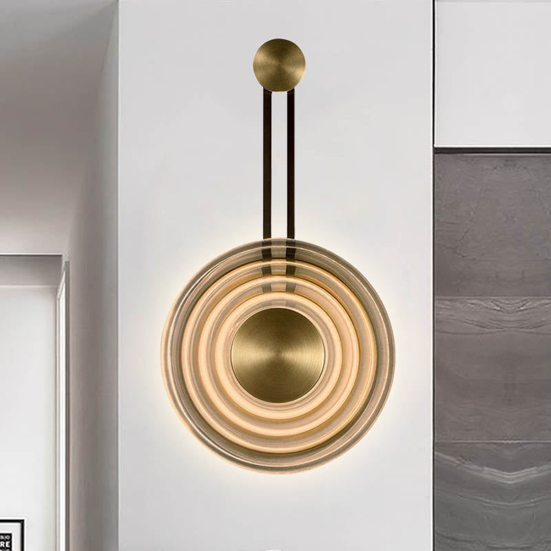 Bell Metal and Clear Glass Shaded LED Sconce Light Golden Living Room Wall Mount Light Fixture Clearhalo 'Cast Iron' 'Glass' 'Industrial' 'Modern wall lights' 'Modern' 'Tiffany' 'Traditional wall lights' 'Wall Lamps & Sconces' 'Wall Lights' Lighting' 246250