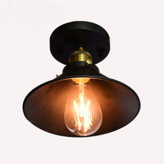 Flared Metal Flush Mount Lamp Farmhouse 1 Head Corridor Semi Flush Mount Ceiling Light in Black Clearhalo 'Ceiling Lights' 'Close To Ceiling Lights' 'Close to ceiling' 'Semi-flushmount' Lighting' 2462519