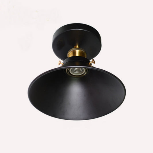 Flared Metal Flush Mount Lamp Farmhouse 1 Head Corridor Semi Flush Mount Ceiling Light in Black Clearhalo 'Ceiling Lights' 'Close To Ceiling Lights' 'Close to ceiling' 'Semi-flushmount' Lighting' 2462520