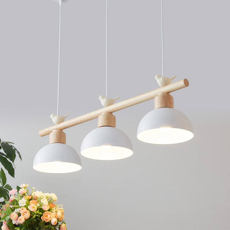 Nordic Shaded Hanging Island Light Metal 3-Head Dining Room Drop Pendant with Bird Decor Clearhalo 'Ceiling Lights' 'Island Lights' Lighting' 2462533
