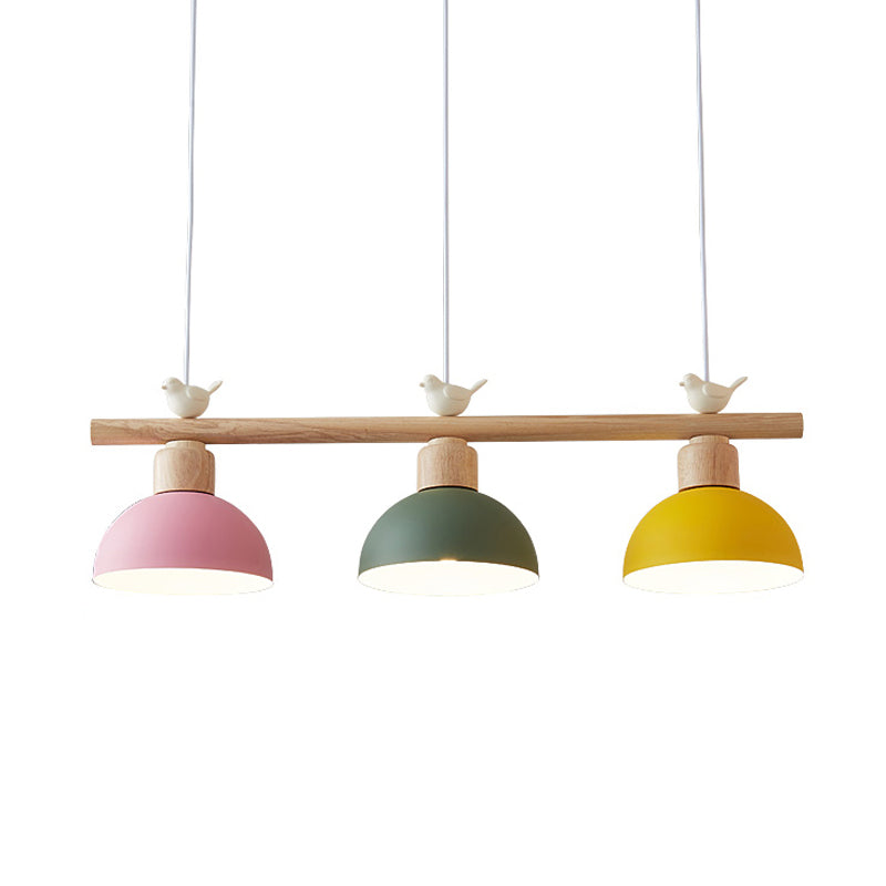 Nordic Shaded Hanging Island Light Metal 3-Head Dining Room Drop Pendant with Bird Decor Pink-Yellow Semicircle Clearhalo 'Ceiling Lights' 'Island Lights' Lighting' 2462536