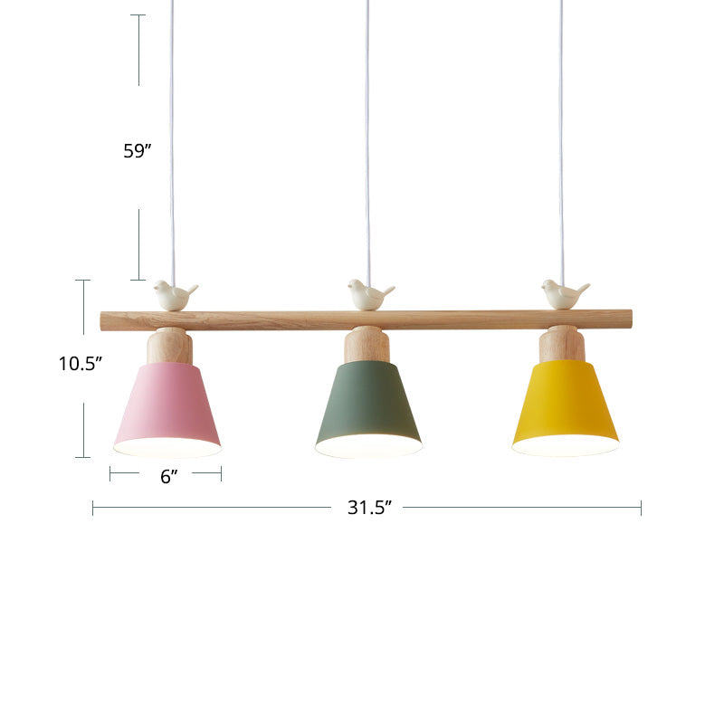 Nordic Shaded Hanging Island Light Metal 3-Head Dining Room Drop Pendant with Bird Decor Clearhalo 'Ceiling Lights' 'Island Lights' Lighting' 2462539