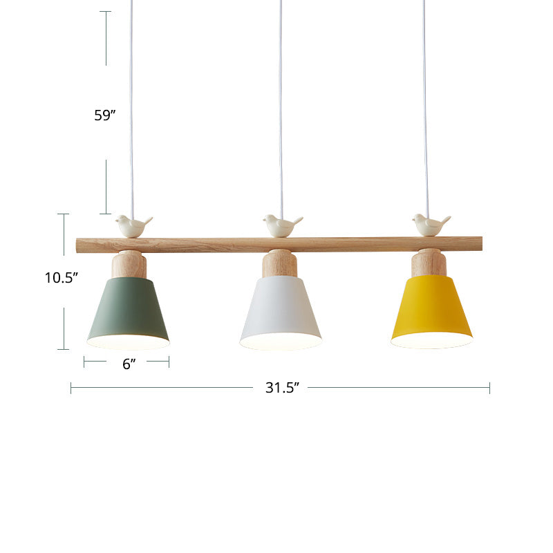 Nordic Shaded Hanging Island Light Metal 3-Head Dining Room Drop Pendant with Bird Decor Clearhalo 'Ceiling Lights' 'Island Lights' Lighting' 2462541