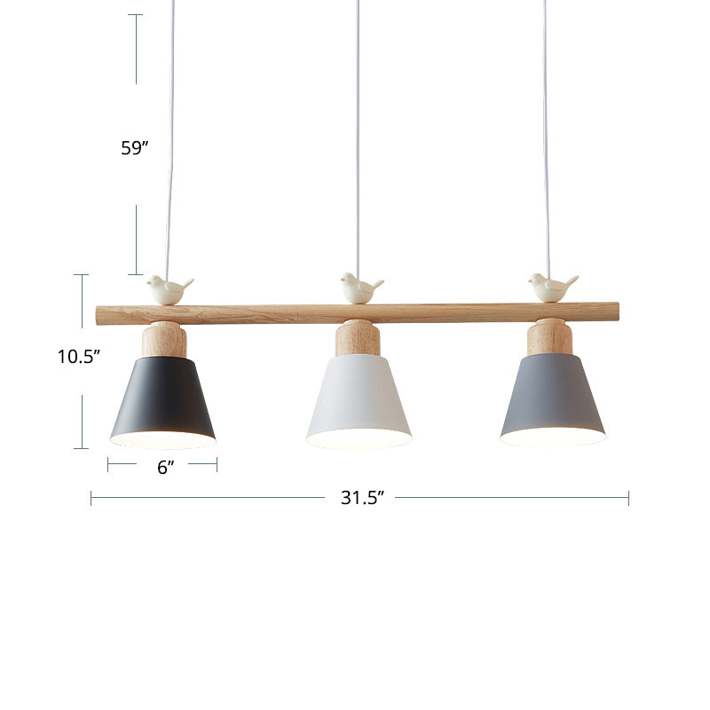 Nordic Shaded Hanging Island Light Metal 3-Head Dining Room Drop Pendant with Bird Decor Clearhalo 'Ceiling Lights' 'Island Lights' Lighting' 2462543