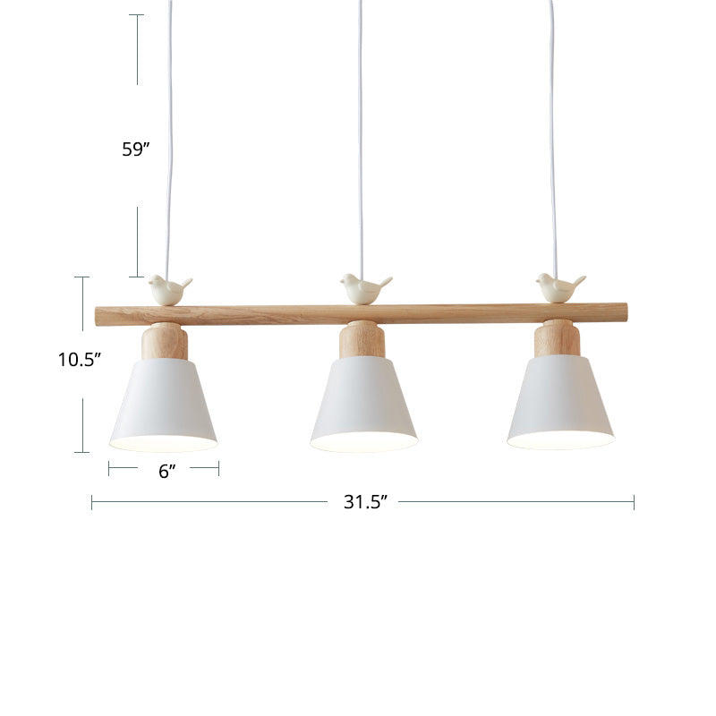 Nordic Shaded Hanging Island Light Metal 3-Head Dining Room Drop Pendant with Bird Decor Clearhalo 'Ceiling Lights' 'Island Lights' Lighting' 2462544