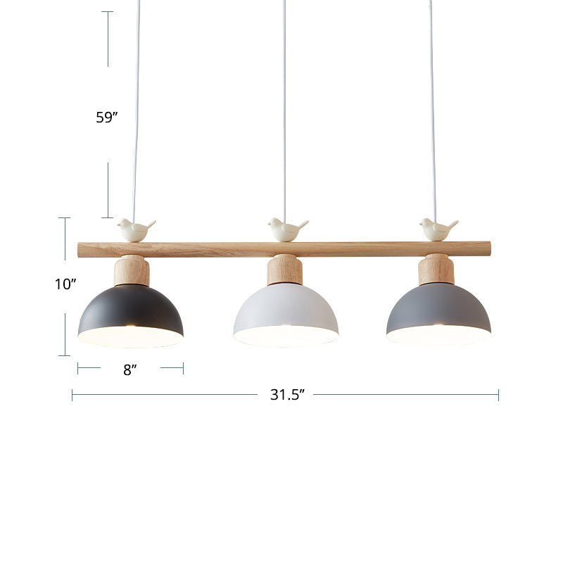 Nordic Shaded Hanging Island Light Metal 3-Head Dining Room Drop Pendant with Bird Decor Clearhalo 'Ceiling Lights' 'Island Lights' Lighting' 2462547