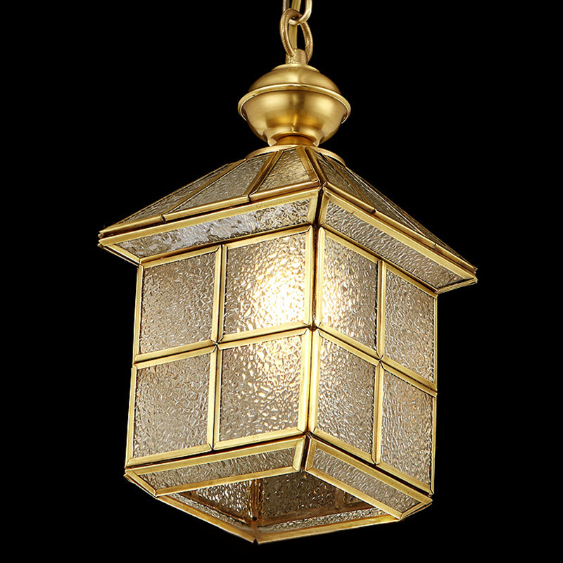 Gold House Shaped Drop Pendant Colonial Chic Textured Glass 1 Bulb Dining Room Suspension Light Gold Clearhalo 'Ceiling Lights' 'Pendant Lights' 'Pendants' Lighting' 2462568