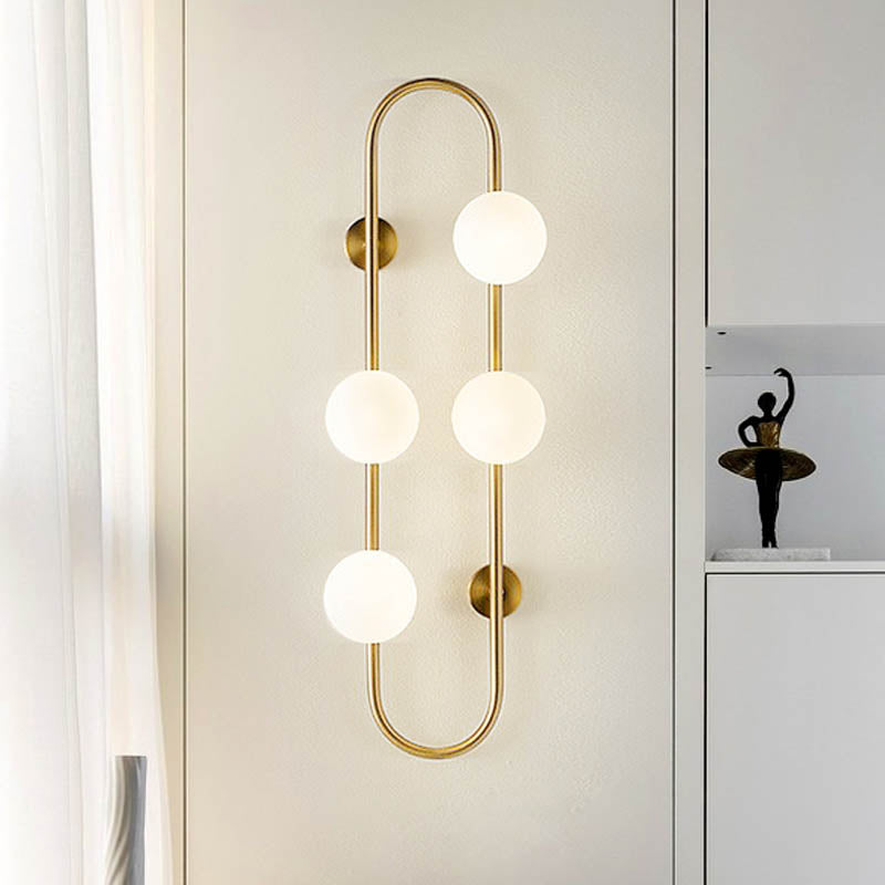 Modern Globe Wall Sconce Matte White Glass 4-Light Bedroom Wall Lighting Ideas in Black/Gold with Oblong Hanging Rod Gold Clearhalo 'Cast Iron' 'Glass' 'Industrial' 'Modern wall lights' 'Modern' 'Tiffany' 'Traditional wall lights' 'Wall Lamps & Sconces' 'Wall Lights' Lighting' 246261