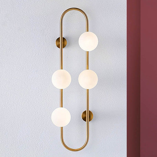 Modern Globe Wall Sconce Matte White Glass 4-Light Bedroom Wall Lighting Ideas in Black/Gold with Oblong Hanging Rod Clearhalo 'Cast Iron' 'Glass' 'Industrial' 'Modern wall lights' 'Modern' 'Tiffany' 'Traditional wall lights' 'Wall Lamps & Sconces' 'Wall Lights' Lighting' 246262