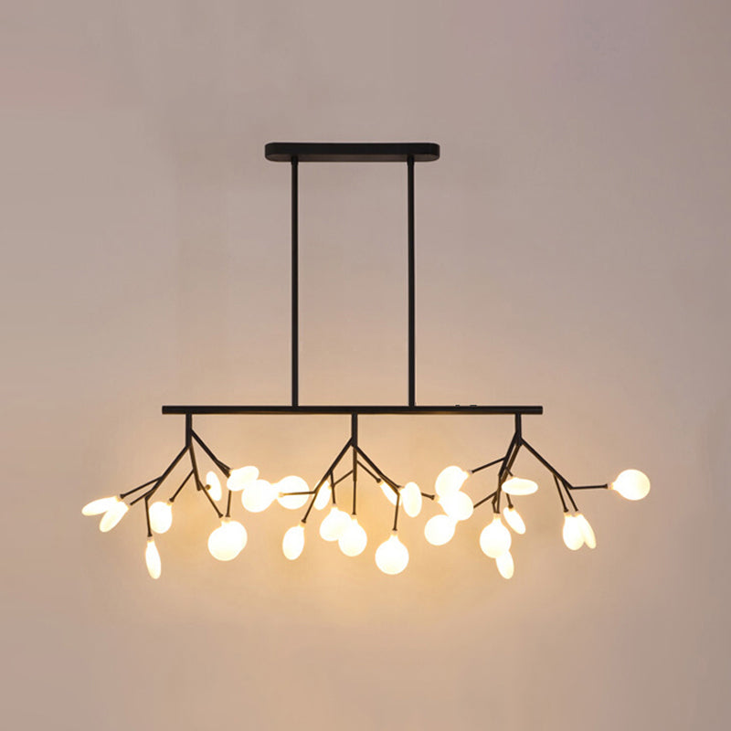 Minimalist Firefly Island Lamp Glass 27-Bulb Dining Room Suspended Lighting Fixture Black White Clearhalo 'Ceiling Lights' 'Island Lights' Lighting' 2462655