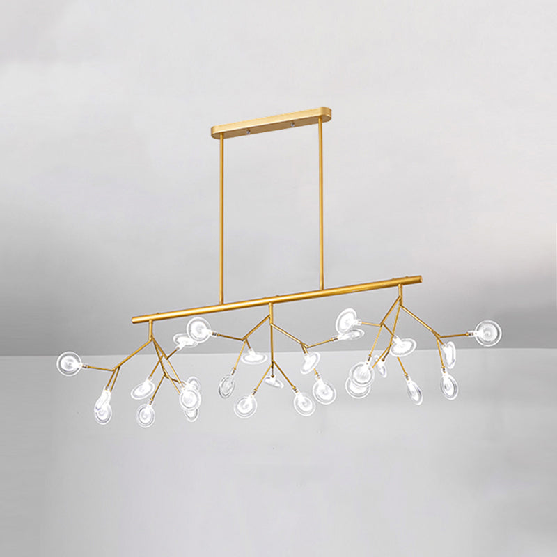 Minimalist Firefly Island Lamp Glass 27-Bulb Dining Room Suspended Lighting Fixture Gold Clear Clearhalo 'Ceiling Lights' 'Island Lights' Lighting' 2462656