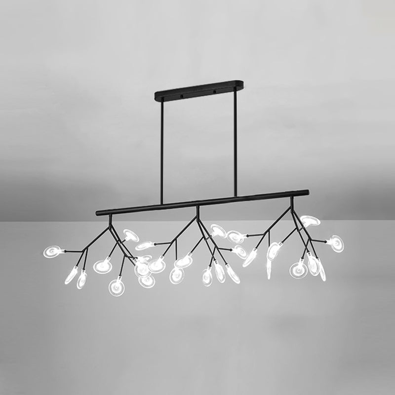 Minimalist Firefly Island Lamp Glass 27-Bulb Dining Room Suspended Lighting Fixture Black Clear Clearhalo 'Ceiling Lights' 'Island Lights' Lighting' 2462658