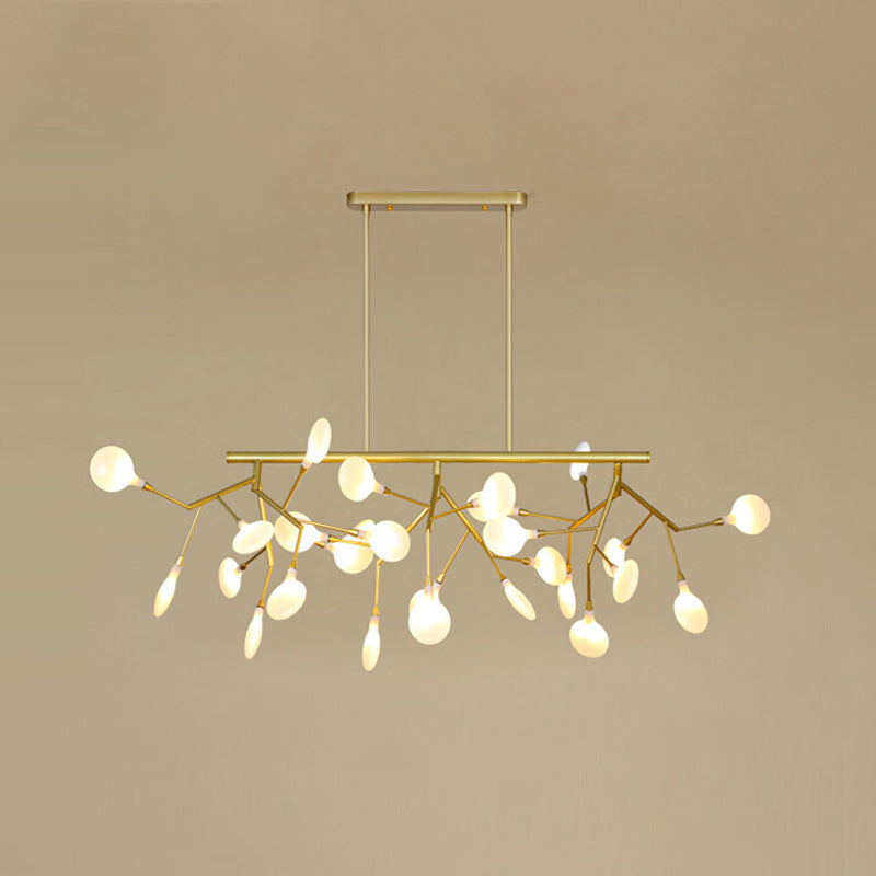 Minimalist Firefly Island Lamp Glass 27-Bulb Dining Room Suspended Lighting Fixture Gold White Clearhalo 'Ceiling Lights' 'Island Lights' Lighting' 2462660