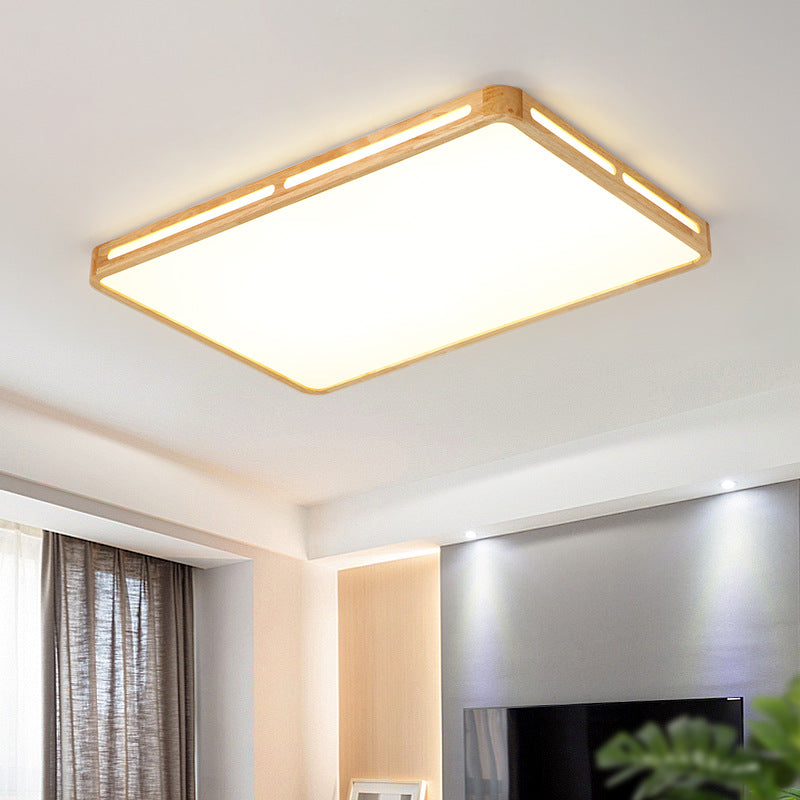 Rectangle LED Flush Mount Lamp Simple Style Wooden Living Room Ceiling Light with Acrylic Diffuser Wood Clearhalo 'Ceiling Lights' 'Close To Ceiling Lights' 'Close to ceiling' 'Flush mount' Lighting' 2462712