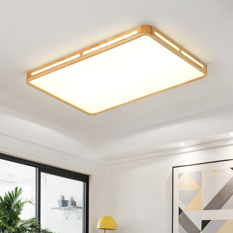 Rectangle LED Flush Mount Lamp Simple Style Wooden Living Room Ceiling Light with Acrylic Diffuser Clearhalo 'Ceiling Lights' 'Close To Ceiling Lights' 'Close to ceiling' 'Flush mount' Lighting' 2462713