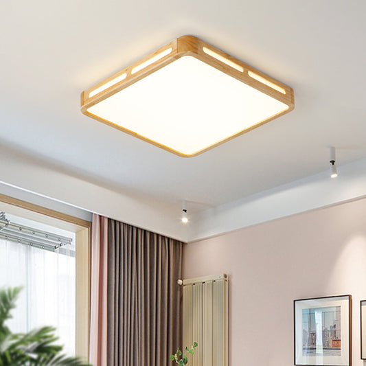 Rectangle LED Flush Mount Lamp Simple Style Wooden Living Room Ceiling Light with Acrylic Diffuser Wood Clearhalo 'Ceiling Lights' 'Close To Ceiling Lights' 'Close to ceiling' 'Flush mount' Lighting' 2462714