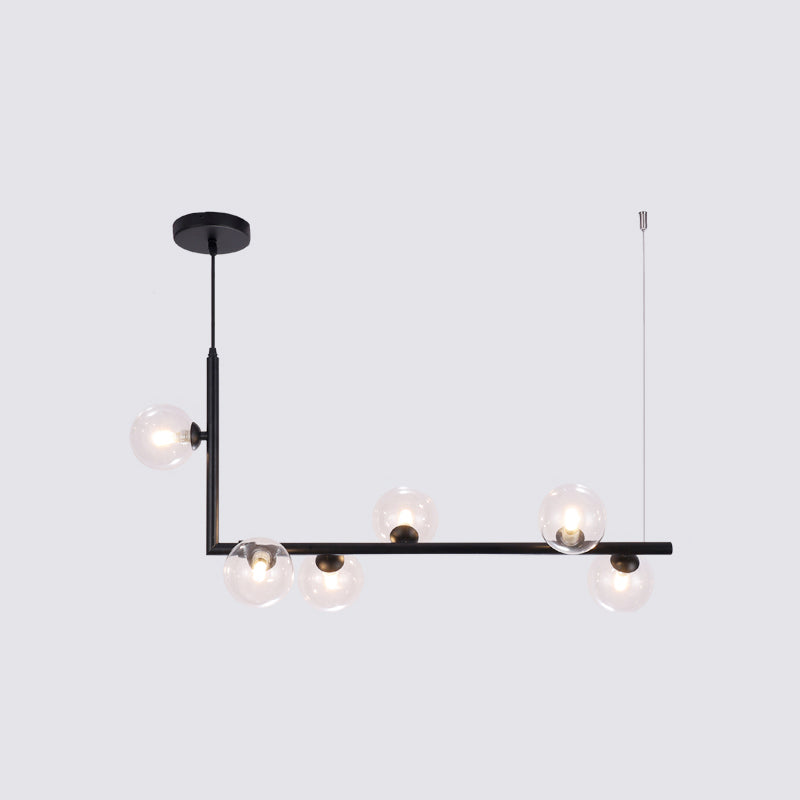 Ball Hanging Island Light Postmodern Glass Suspension Pendant Light for Dining Room 6 Black Clear Clearhalo 'Ceiling Lights' 'Island Lights' Lighting' 2462762