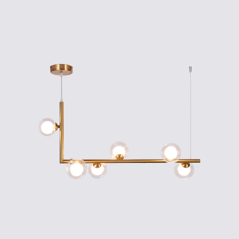 Ball Hanging Island Light Postmodern Glass Suspension Pendant Light for Dining Room 6 Gold White Clearhalo 'Ceiling Lights' 'Island Lights' Lighting' 2462764