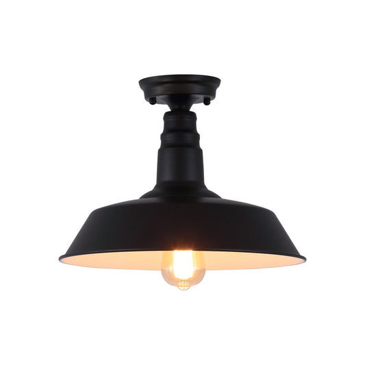 Single Barn Shade Ceiling Lamp Rustic Metal Semi Flush Mount Lighting for Corridor Black Clearhalo 'Ceiling Lights' 'Close To Ceiling Lights' 'Close to ceiling' 'Semi-flushmount' Lighting' 2462837