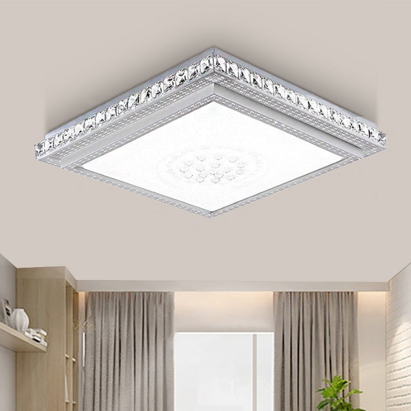 23.5"/29.5"/42.5" Wide Bedroom LED Ceiling Flush Mount White Flush Lamp with Square/Rectangular Acrylic Shade and Crystal Accents White Clearhalo 'Ceiling Lights' 'Close To Ceiling Lights' 'Close to ceiling' 'Flush mount' Lighting' 246285