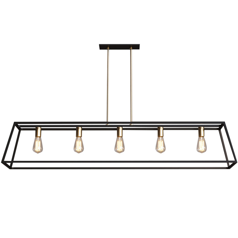 5 Bulbs Metal Island Light Fixture Industrial Black Trapezoid Dining Room Ceiling Suspension Lamp Clearhalo 'Ceiling Lights' 'Island Lights' Lighting' 2462850