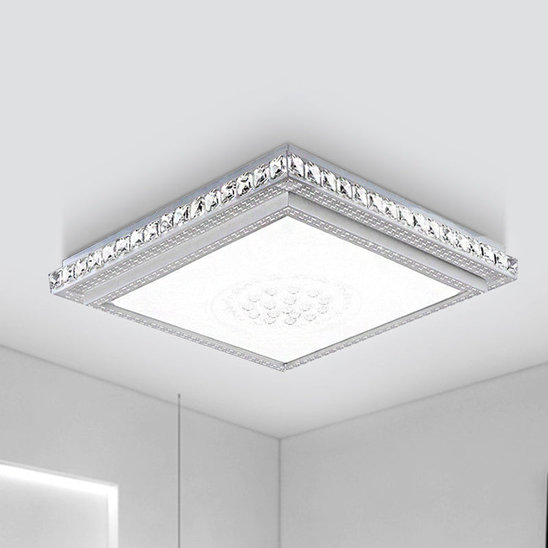 23.5"/29.5"/42.5" Wide Bedroom LED Ceiling Flush Mount White Flush Lamp with Square/Rectangular Acrylic Shade and Crystal Accents Clearhalo 'Ceiling Lights' 'Close To Ceiling Lights' 'Close to ceiling' 'Flush mount' Lighting' 246286