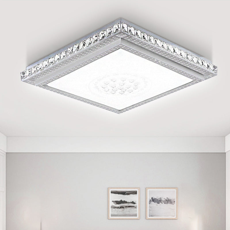 23.5"/29.5"/42.5" Wide Bedroom LED Ceiling Flush Mount White Flush Lamp with Square/Rectangular Acrylic Shade and Crystal Accents Clearhalo 'Ceiling Lights' 'Close To Ceiling Lights' 'Close to ceiling' 'Flush mount' Lighting' 246287