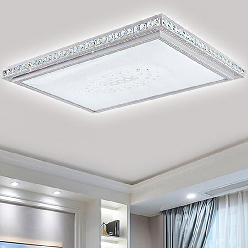 23.5"/29.5"/42.5" Wide Bedroom LED Ceiling Flush Mount White Flush Lamp with Square/Rectangular Acrylic Shade and Crystal Accents White 42.5" Clearhalo 'Ceiling Lights' 'Close To Ceiling Lights' 'Close to ceiling' 'Flush mount' Lighting' 246288