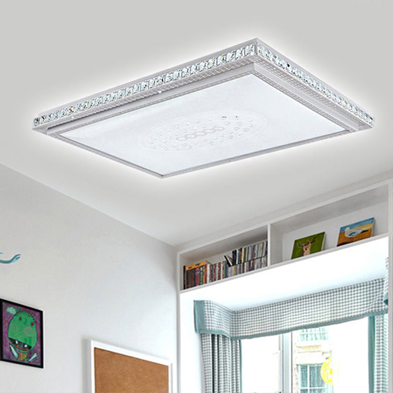 23.5"/29.5"/42.5" Wide Bedroom LED Ceiling Flush Mount White Flush Lamp with Square/Rectangular Acrylic Shade and Crystal Accents Clearhalo 'Ceiling Lights' 'Close To Ceiling Lights' 'Close to ceiling' 'Flush mount' Lighting' 246289