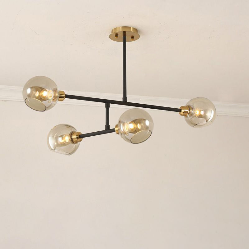 Open Kitchen Pendant Lighting Minimalist Ceiling Chandelier with Dome Glass Shade 4 Black Cognac Clearhalo 'Ceiling Lights' 'Chandeliers' 'Glass shade' 'Glass' 'Modern Chandeliers' 'Modern' 'Pendant Lights' Lighting' 2462902