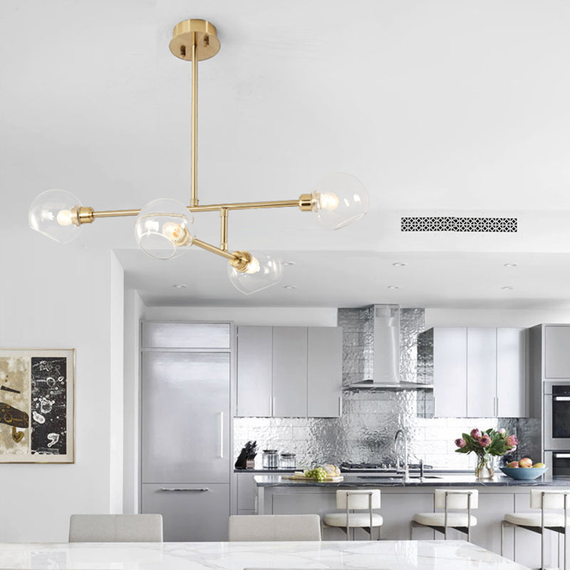 Open Kitchen Pendant Lighting Minimalist Ceiling Chandelier with Dome Glass Shade Clearhalo 'Ceiling Lights' 'Chandeliers' 'Glass shade' 'Glass' 'Modern Chandeliers' 'Modern' 'Pendant Lights' Lighting' 2462905
