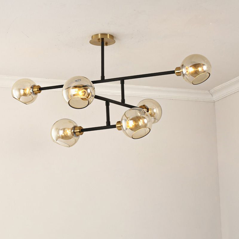 Open Kitchen Pendant Lighting Minimalist Ceiling Chandelier with Dome Glass Shade 6 Black Cognac Clearhalo 'Ceiling Lights' 'Chandeliers' 'Glass shade' 'Glass' 'Modern Chandeliers' 'Modern' 'Pendant Lights' Lighting' 2462926