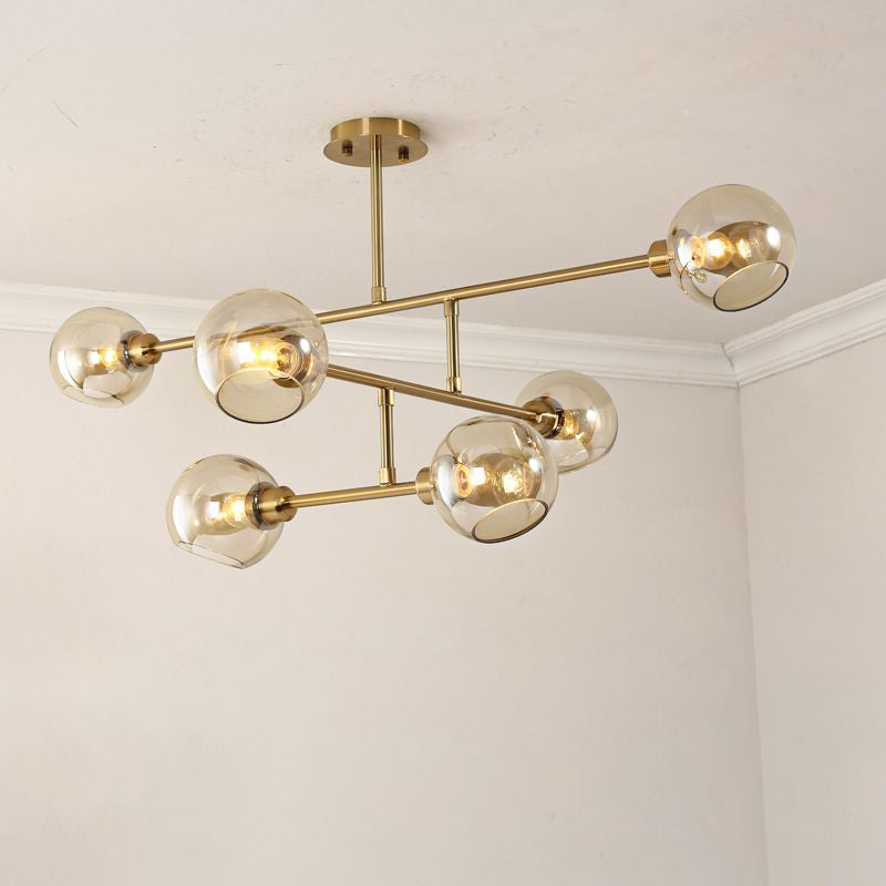Open Kitchen Pendant Lighting Minimalist Ceiling Chandelier with Dome Glass Shade 6 Gold Cognac Clearhalo 'Ceiling Lights' 'Chandeliers' 'Glass shade' 'Glass' 'Modern Chandeliers' 'Modern' 'Pendant Lights' Lighting' 2462932