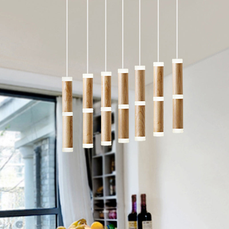 Micro Tube LED Pendant Light Contemplrary Wooden 7/9-Head Dining Room Cluster Ceiling Lamp in Warm/White Light Clearhalo 'Ceiling Lights' 'Pendant Lights' 'Pendants' Lighting' 246294