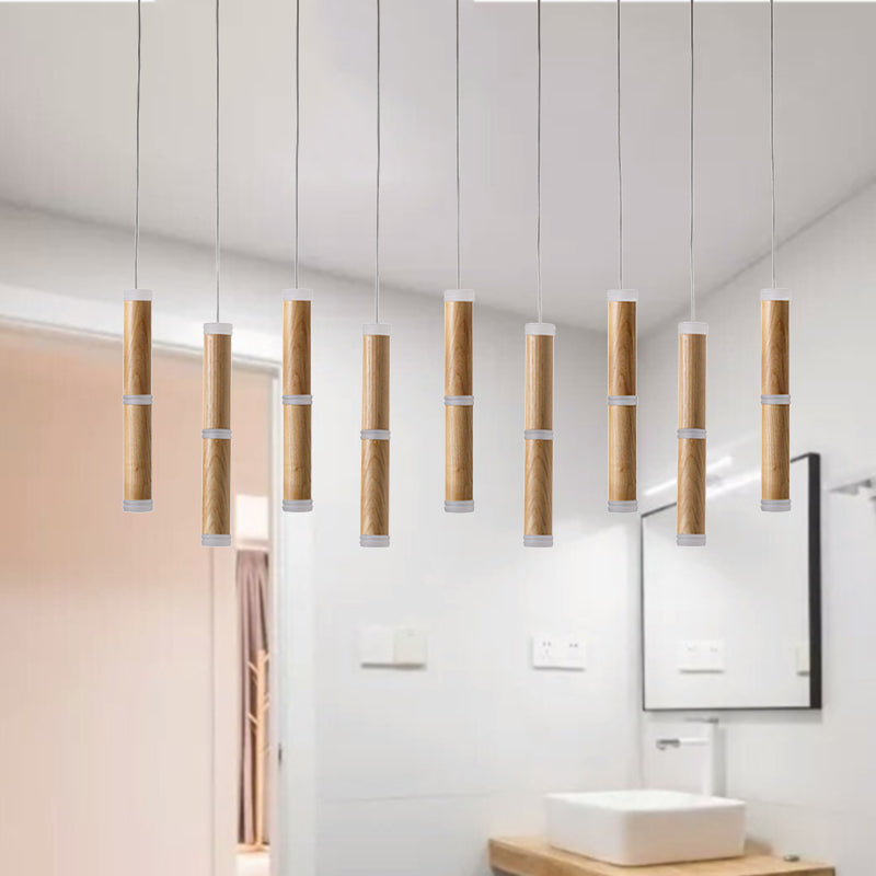 Micro Tube LED Pendant Light Contemplrary Wooden 7/9-Head Dining Room Cluster Ceiling Lamp in Warm/White Light Clearhalo 'Ceiling Lights' 'Pendant Lights' 'Pendants' Lighting' 246297