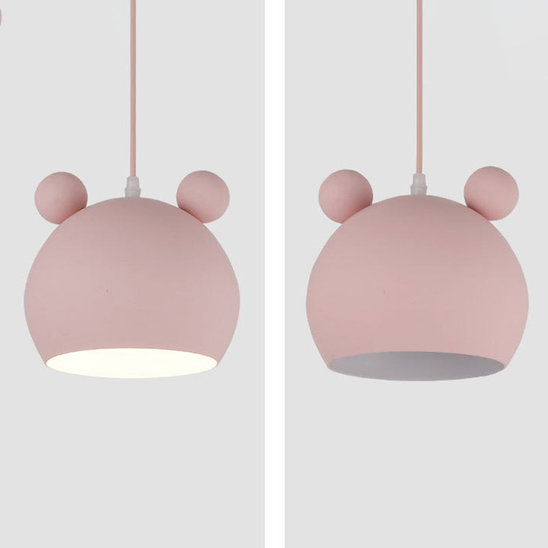 Metal Bear Head Pendant Ceiling Lamp Cartoon Hanging Light Fixture for Kindergarten 1 Pink Clearhalo 'Ceiling Lights' 'Pendant Lights' 'Pendants' Lighting' 2462985