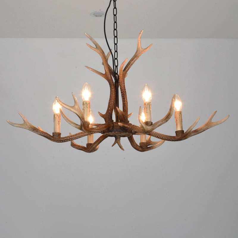 Antler Shaped Living Room Chandelier Countryside Resin Suspended Lighting Fixture 6 Coffee Clearhalo 'Ceiling Lights' 'Chandeliers' Lighting' 2463057