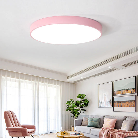 Ultrathin Round Flush Light Fixture Macaron Metal Child Room LED Ceiling Mount Light Pink Clearhalo 'Ceiling Lights' 'Close To Ceiling Lights' 'Close to ceiling' 'Flush mount' Lighting' 2463066