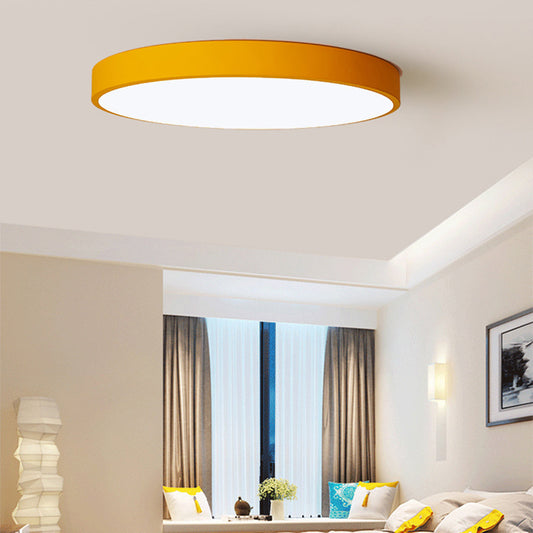 Ultrathin Round Flush Light Fixture Macaron Metal Child Room LED Ceiling Mount Light Yellow Clearhalo 'Ceiling Lights' 'Close To Ceiling Lights' 'Close to ceiling' 'Flush mount' Lighting' 2463071