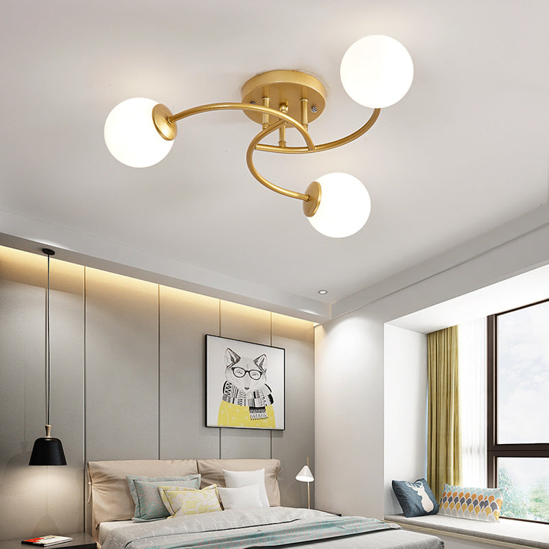 Swirled Metal Semi Flush Light Post-Modern Close to Ceiling Light with Ball Glass Shade Clearhalo 'Ceiling Lights' 'Close To Ceiling Lights' 'Close to ceiling' 'Semi-flushmount' Lighting' 2463078