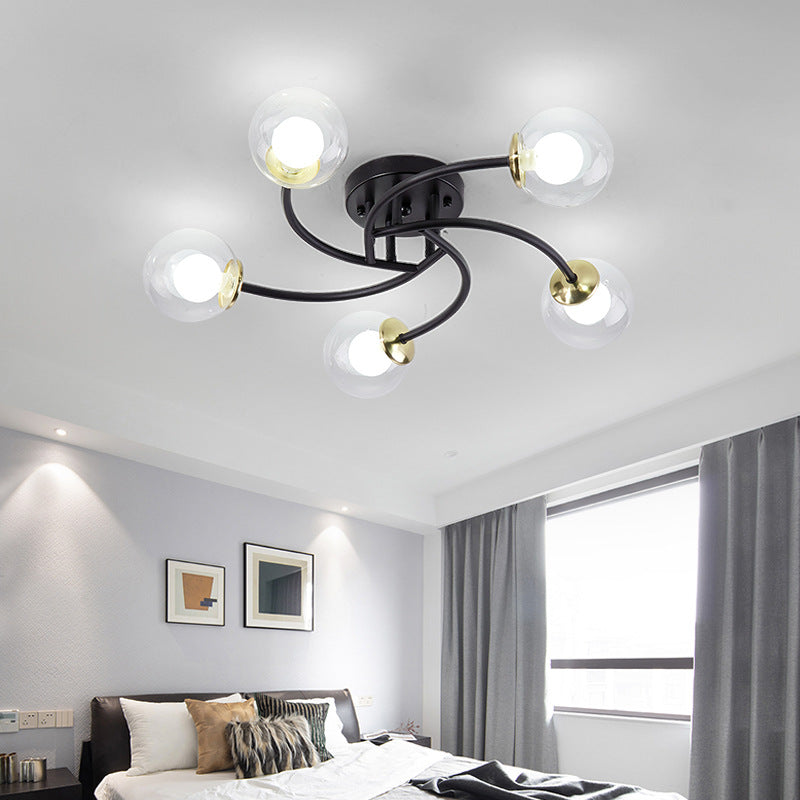 Swirled Metal Semi Flush Light Post-Modern Close to Ceiling Light with Ball Glass Shade Clearhalo 'Ceiling Lights' 'Close To Ceiling Lights' 'Close to ceiling' 'Semi-flushmount' Lighting' 2463079