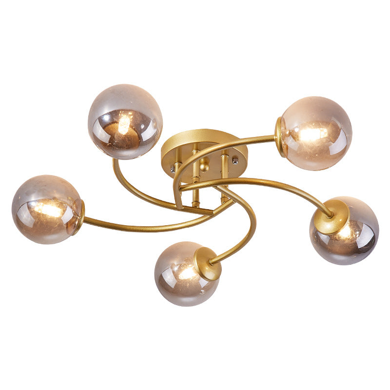 Swirled Metal Semi Flush Light Post-Modern Close to Ceiling Light with Ball Glass Shade Clearhalo 'Ceiling Lights' 'Close To Ceiling Lights' 'Close to ceiling' 'Semi-flushmount' Lighting' 2463082