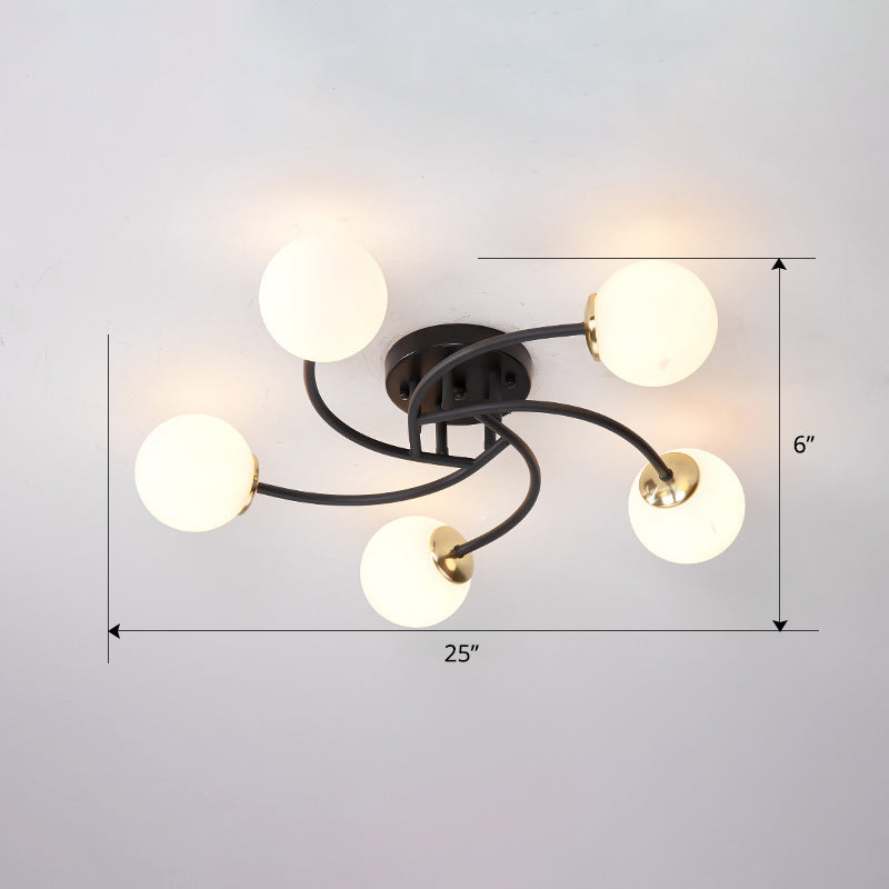 Swirled Metal Semi Flush Light Post-Modern Close to Ceiling Light with Ball Glass Shade Clearhalo 'Ceiling Lights' 'Close To Ceiling Lights' 'Close to ceiling' 'Semi-flushmount' Lighting' 2463085