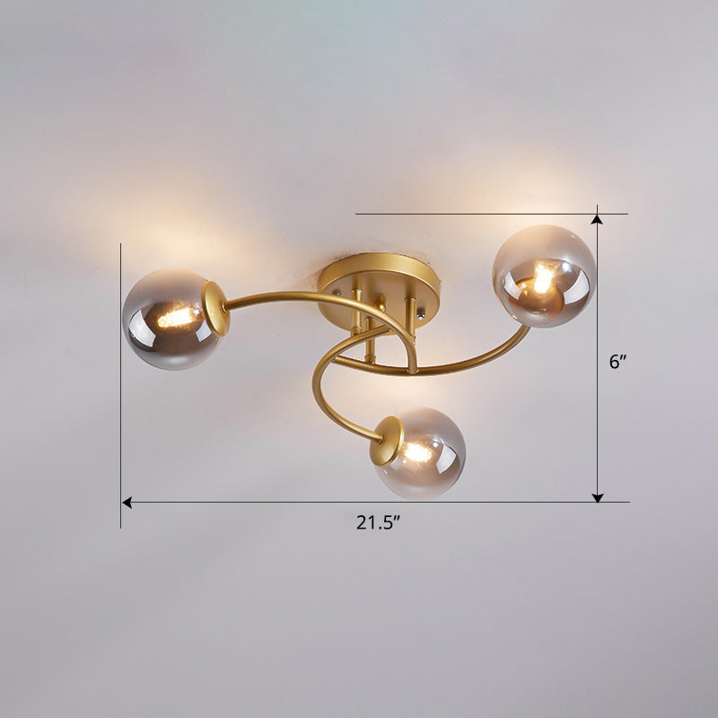 Swirled Metal Semi Flush Light Post-Modern Close to Ceiling Light with Ball Glass Shade Clearhalo 'Ceiling Lights' 'Close To Ceiling Lights' 'Close to ceiling' 'Semi-flushmount' Lighting' 2463093