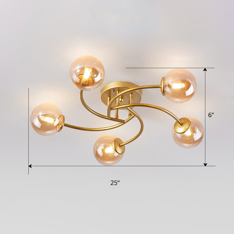 Swirled Metal Semi Flush Light Post-Modern Close to Ceiling Light with Ball Glass Shade Clearhalo 'Ceiling Lights' 'Close To Ceiling Lights' 'Close to ceiling' 'Semi-flushmount' Lighting' 2463098